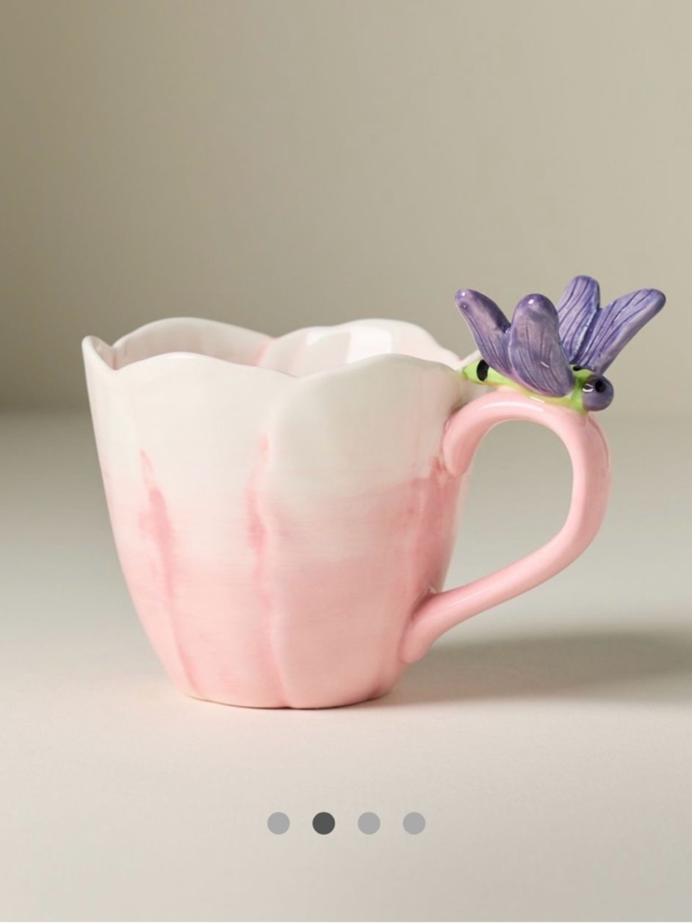 Anthropologie frog Pink Petal Ceramic Mug with Purple Floral Accent